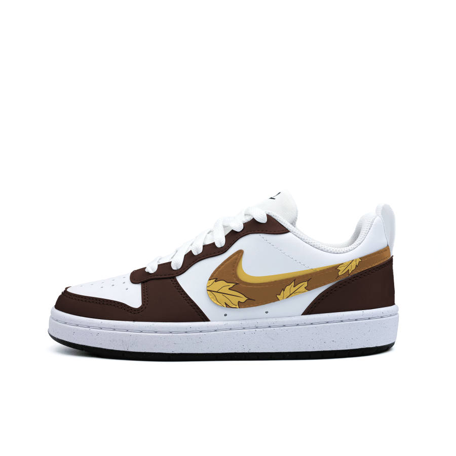 Nike Nike Court Borough Autumn Fallen Leaves Synthetic Leather Low top Kids' Skateboarding Shoes White Teenagers