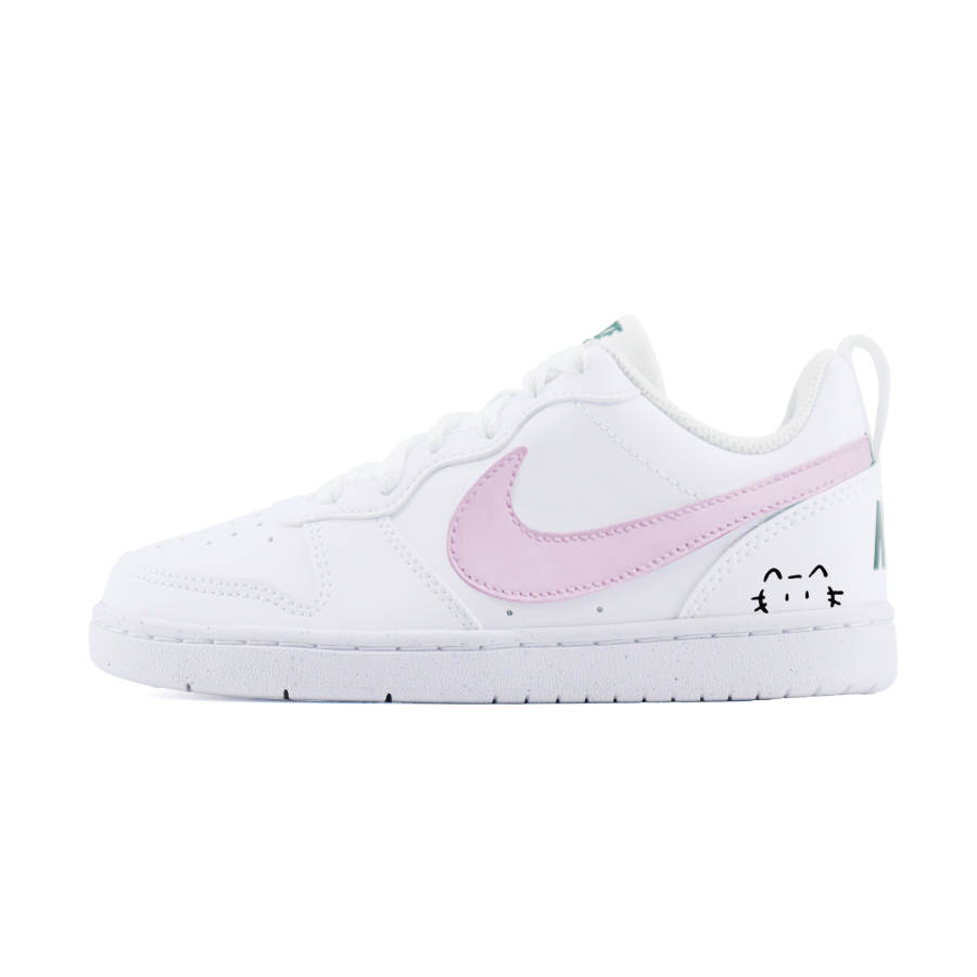 Nike Nike Court Borough Fresh Kitten Synthetic Leather Abrasion Resistant Low top Kids' Skateboarding Shoes White Pink