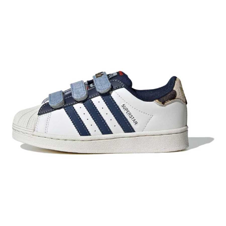 Adidas Originals SUPERSTAR Synthetic Leather, Textile Abrasion Resistant Low top Kids' Skateboarding Shoes White Cyan
