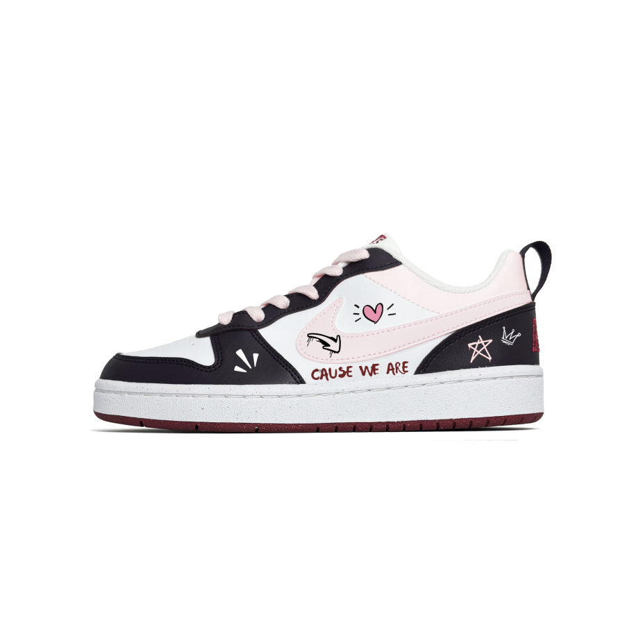 Nike Nike Court Borough SE Graffiti Girlish Abrasion Resistant Slip Resistant Low top Skateboard Shoes Pink Black Teenagers