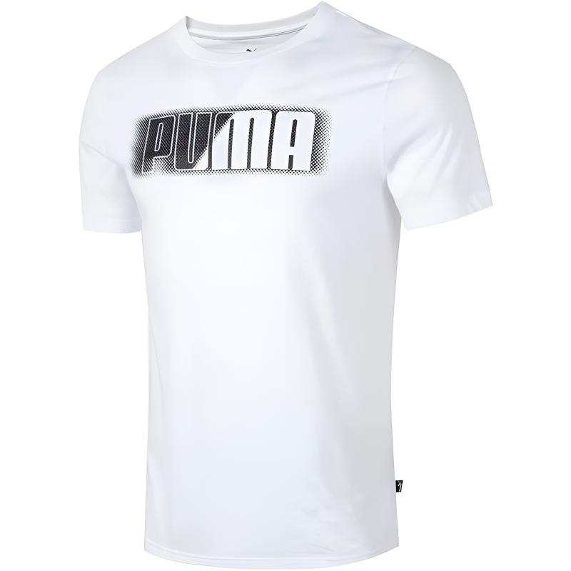 PUMA T Shirts Men's White Crew Neck Moderate Straight Fit