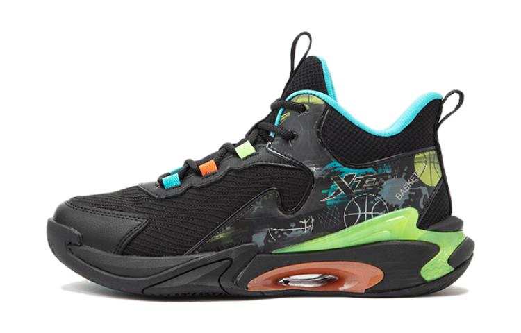 XTEP Cushioning Slip Resistant Abrasion Resistant Mid top Basketball Shoes Black Blue Green Teenagers