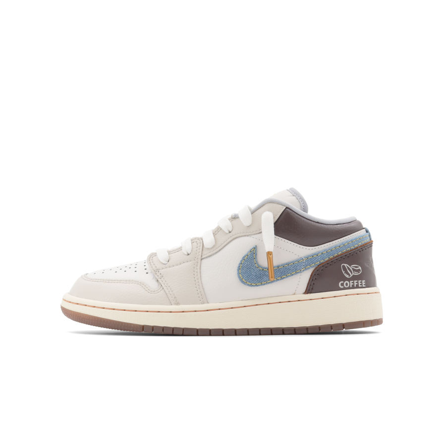 Jordan Jordan Air Jordan 1 Abrasion Resistant Low top Children's Basketball Shoes White Brown Teenagers