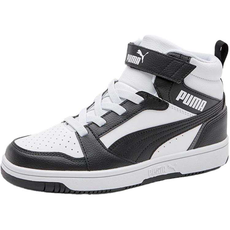 PUMA Rebound V6 Leather Cushioning Abrasion Resistant Cushioning, Wear Resistant Mid top Children's Basketball Shoes