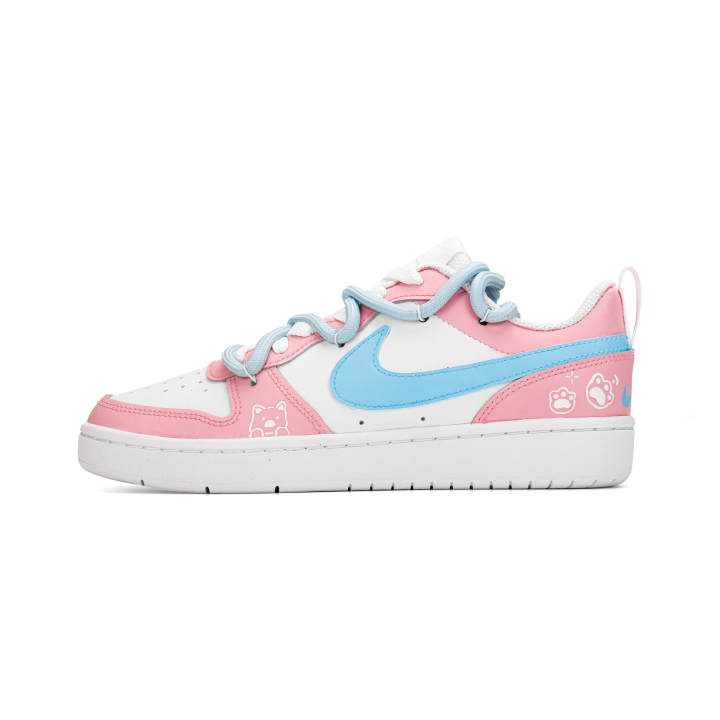 Nike Nike Court Borough Pink Blue Cat Paw Leather Slip Resistant Abrasion Resistant Cushioning