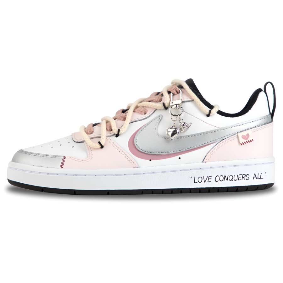 Nike Nike Court Borough Heart River Love Words Cushioning Low top Kids' Skateboarding Shoes Silver Pink Teenagers