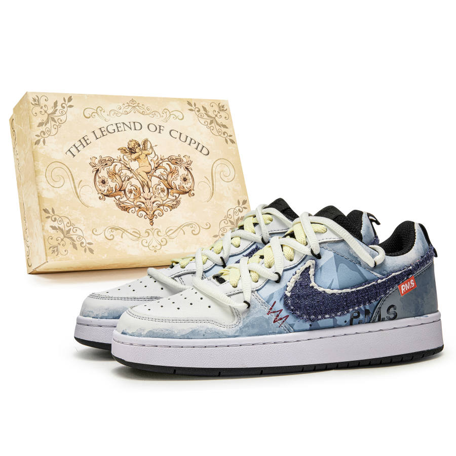 Nike Nike Court Borough Slip Resistant Abrasion Resistant Low top Kids' Skateboarding Shoes Blue White Teenagers