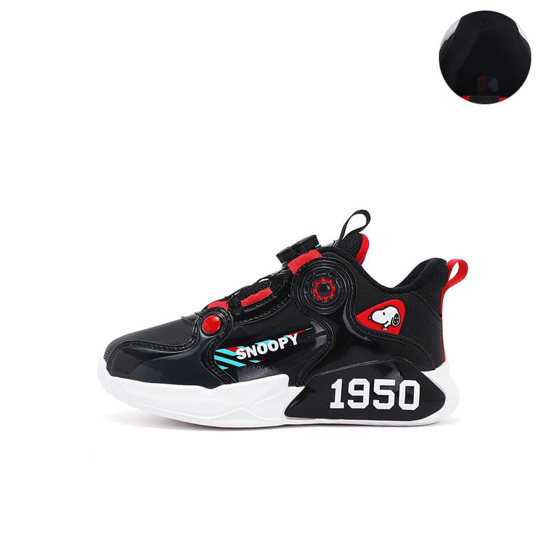SNOOPY Slip Resistant, Abrasion Resistant, Fleece Lined Low top Children's Basketball Shoes Black Red Kids'