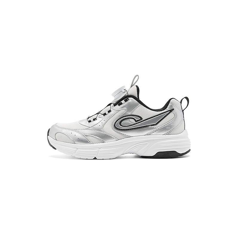 QIAODAN Synthetic Leather, Textile Abrasion Resistant Breathable Slip Resistant Low top Kids Lifestyle Shoes Silver