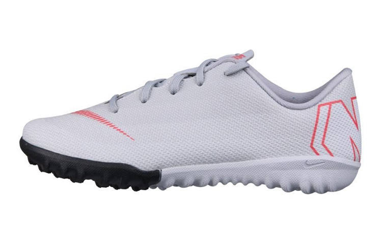 Nike Nike Mercurial Vapor 12 JR Academy TF Grassland Slip Resistant Abrasion Resistant Low top Kids' Soccer Shoes Gray Red