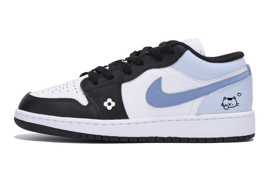 Jordan Jordan Air Jordan 1 Leather Cushioning, Wear Resistant Low top Children's Basketball Shoes White Blue Teenagers