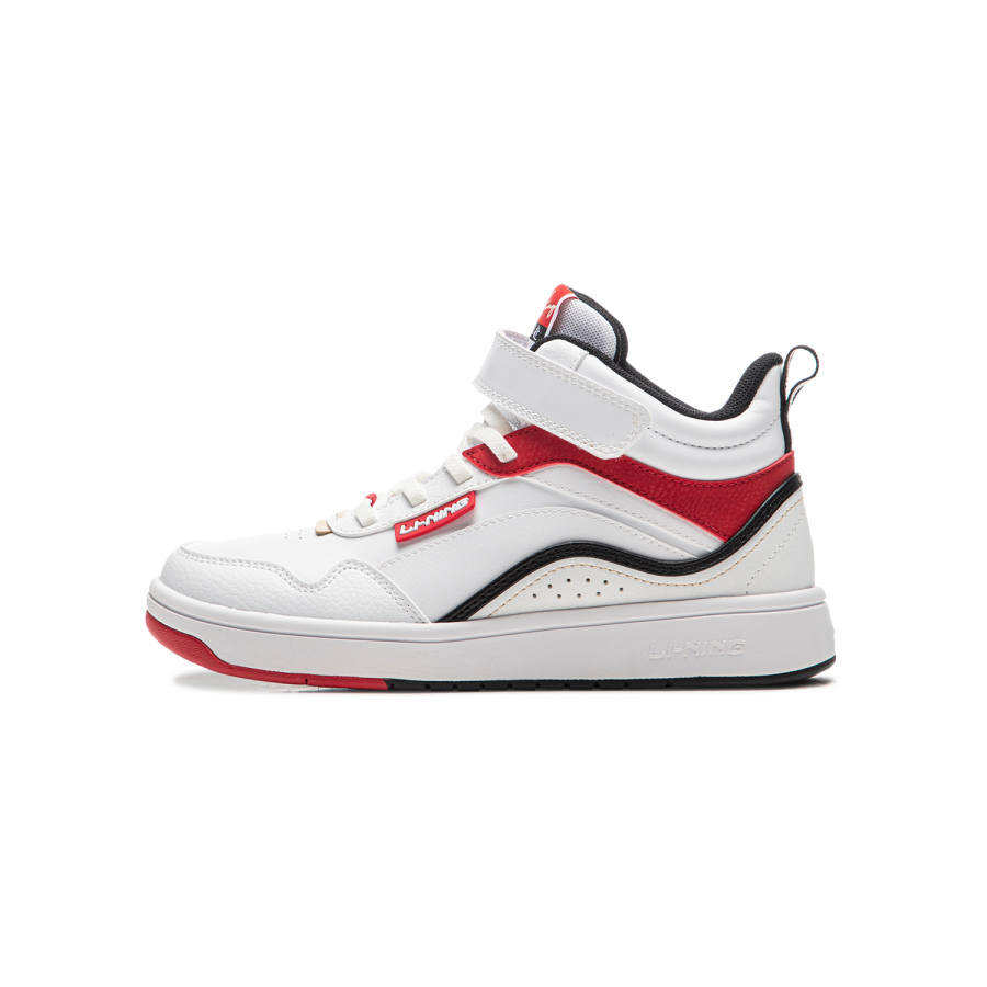 Li-Ning YOUNG Li Ning YOUNG Sports Life Collection Synthetic Leather Abrasion Resistant Mid top Skateboard Shoes White Red Kids'