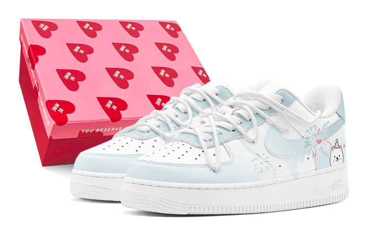 Nike Nike Air Force 1 Leather Low top Kids' Skateboarding Shoes Light Cyan Teenagers
