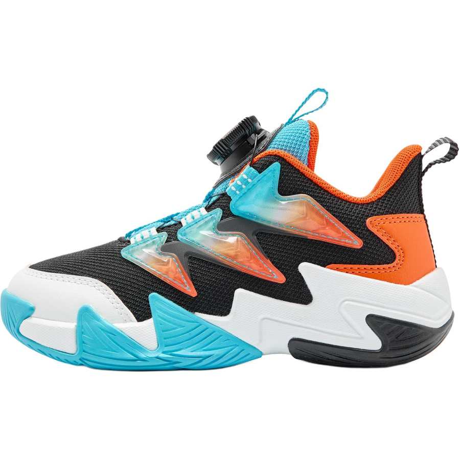 QIAODAN Anti Slip Wear Resistant Low Top Children's Basketball Shoes Black/Ice Blue Children Aged 3 7 Years Old