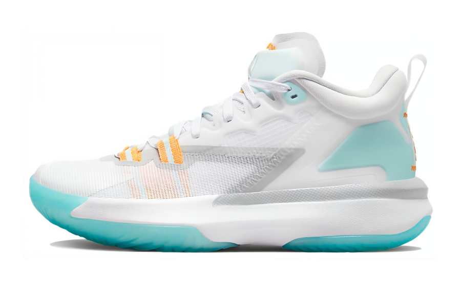 Jordan Jordan Zion 1 Slip Resistant Cushioning Abrasion Resistant Mid top Basketball Shoes White Blue Unisex