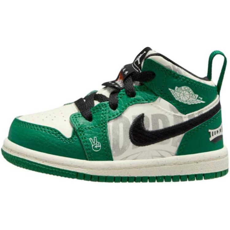 Jordan Jordan 1 Slip Resistant Abrasion Resistant Slip Resistant Abrasion Resistant Mid top Toddler Shoes White/Green