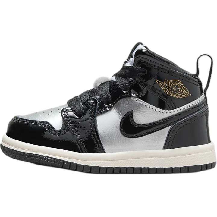 Jordan Jordan Air Jordan 1 Mid top Toddler Shoes Black Silver Infant And Toddler