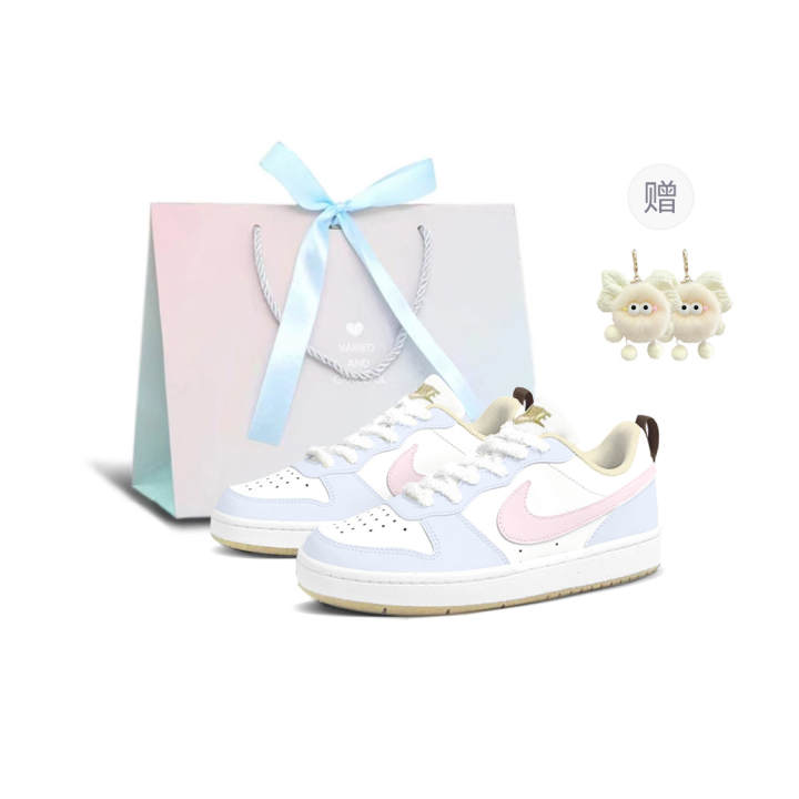 Nike Nike Court Borough Peach Blue Coconut Synthetic Leather Slip Resistant Abrasion Resistant