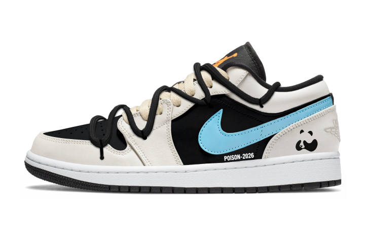 Jordan Jordan Air Jordan 1 Panda Cub Cow Leather Classic And Versatile Low top Children's Basketball Shoes Glacier Blue