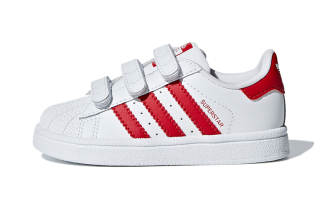 Adidas Originals SUPERSTAR CF Synthetic Leather Comfortable Slip Resistant Low top Toddler Shoes White Red Baby
