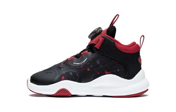 Li-Ning YOUNG Li Ning YOUNG Game Day Abrasion Resistant Breathable Mid top Kids Lifestyle Shoes Black Red Children Aged 3 7 Years Old
