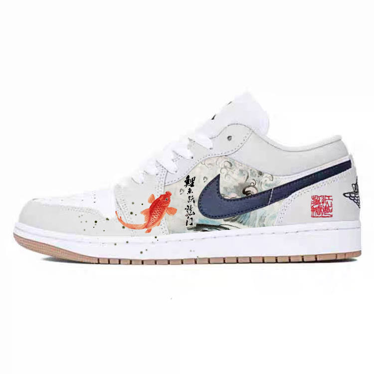 Jordan Jordan Air Jordan 1 Slip Resistant Abrasion Resistant Low top Children's Basketball Shoes White Teenagers