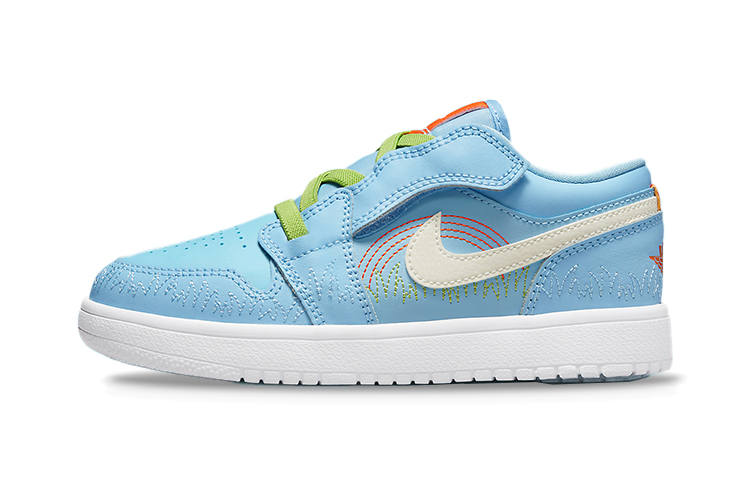 Jordan Jordan Air Jordan 1 Blue Stitch Low top Children's Basketball Shoes Blue Children Aged 3 7 Years Old