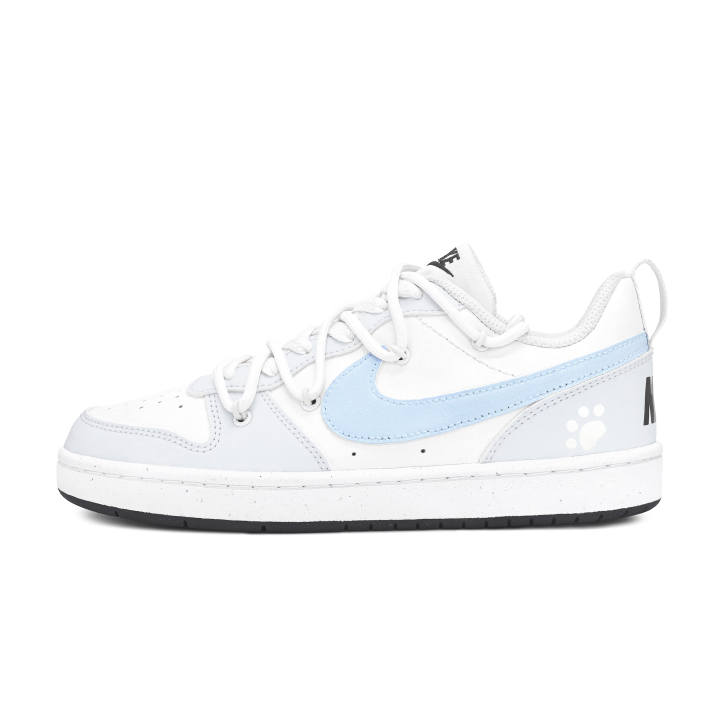 Nike Nike Court Borough Colored Glaze Two Tone Kitten Abrasion Resistant Low top Kids' Skateboarding Shoes Blue White Gray