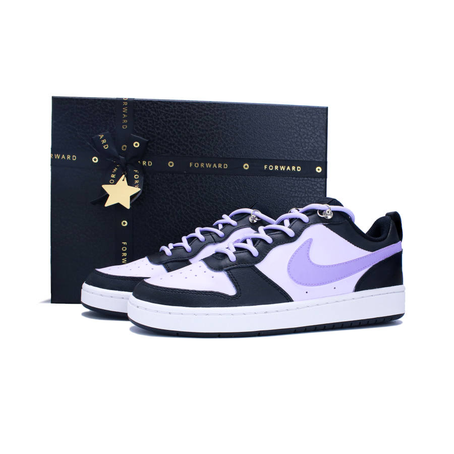 Nike Nike Court Borough Low 2 Slip Resistant Abrasion Resistant Low top Kids' Skateboarding Shoes Black Purple Teenagers