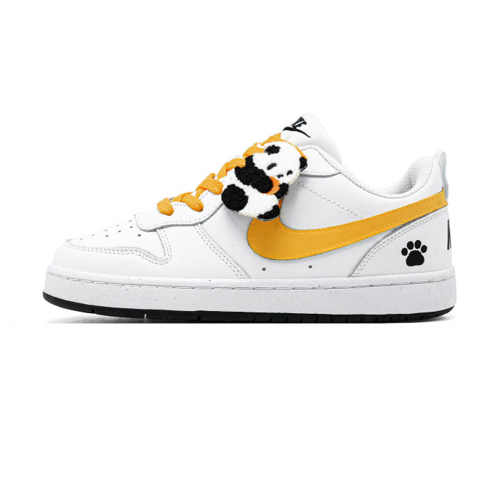 Nike Nike Court Borough Orange Panda Synthetic Leather Abrasion Resistant Low top Skateboard Shoes White Yellow Kids'