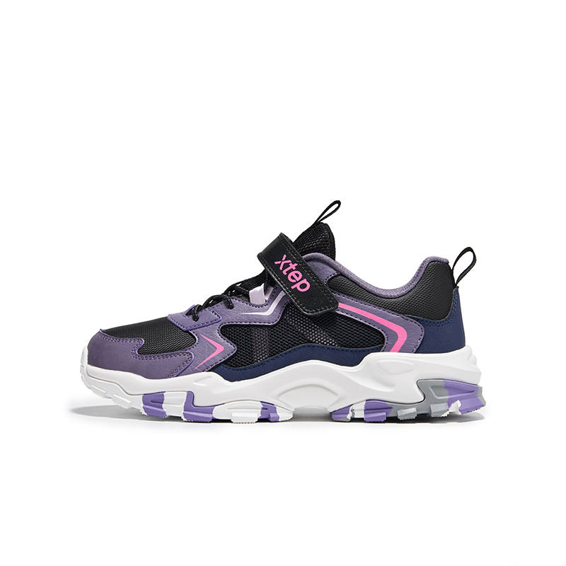 XTEP Slip Resistant Abrasion Resistant Low top Kids Lifestyle Shoes Black/Military Academy Purple/Dark Purple Kids'