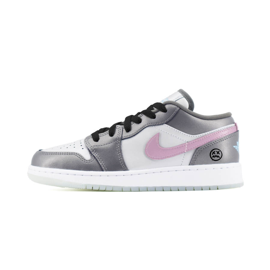 Jordan Jordan Air Jordan 1 Chuangyi Leather Low top Children's Basketball Shoes Silver Gray Teenagers