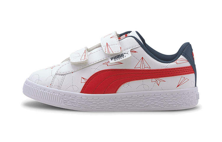 PUMA Basket Collection Paper Plane Casual Low top Kids' Skateboarding Shoes White Blue Red Children Aged 3 7 Years Old