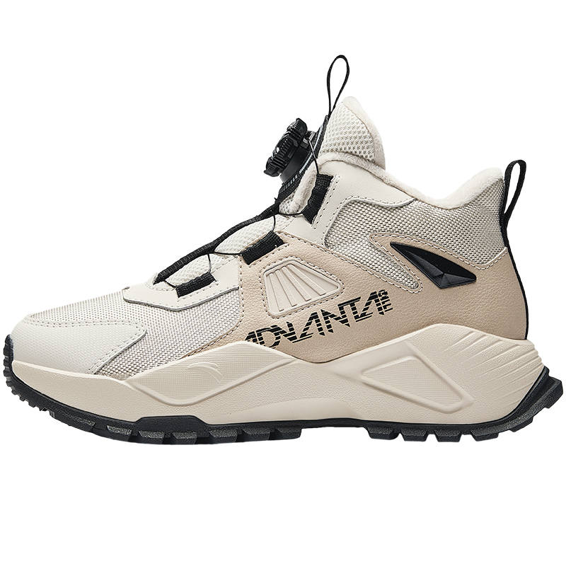 Antakids Star River Outdoor Trendy Fashion Thickened And Fleece Lined Mid top Casual Shoes Beige Gray Teenagers