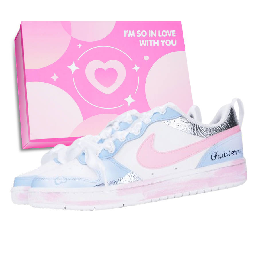 Nike Nike Court Borough Slip Resistant Abrasion Resistant Low top Kids' Skateboarding Shoes Pink Blue Teenagers