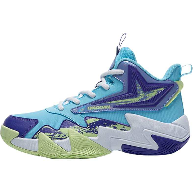 QIAODAN Synthetic Leather, Textile Mid top Basketball Shoes Cirrus Blue/Fantasy Purple Unisex