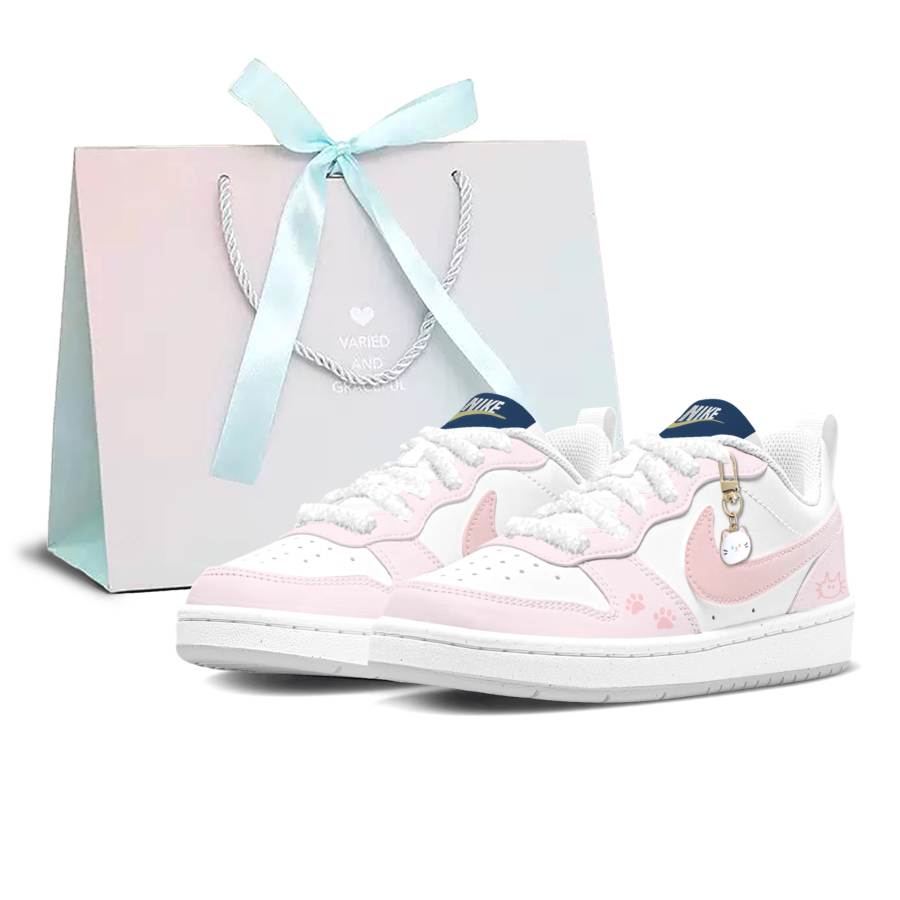 Nike Nike Court Borough Sweetheart Cat Slip Resistant Abrasion Resistant Low top Kids' Skateboarding Shoes White Pink