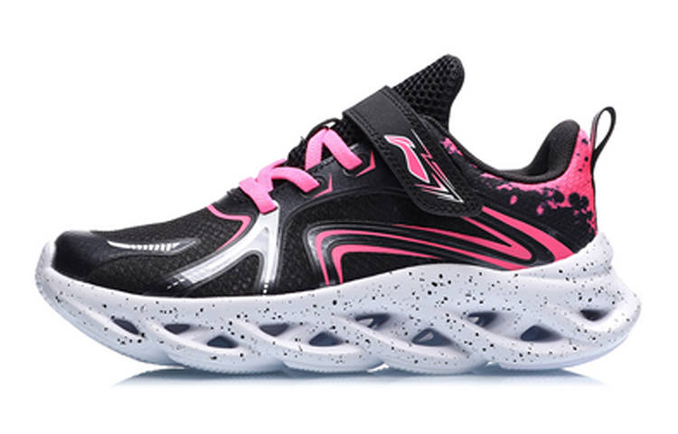 Li-Ning YOUNG Li Ning YOUNG Curved Cushioning Abrasion Resistant Breathable Low top Running Shoes Black Pink Teenagers