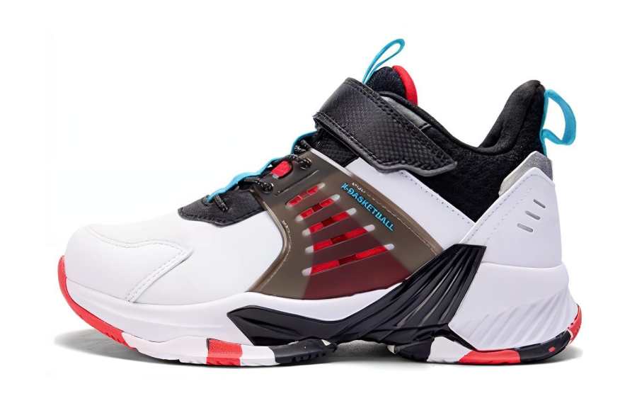 XTEP Cushioning Abrasion Resistant Cushioning, Wear Resistant Mid top Children's Basketball Shoes White Black Teenagers