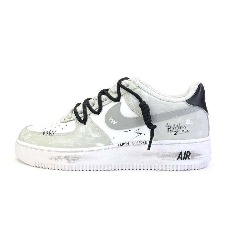 Nike Nike Air Force 1 Leather Slip Resistant Abrasion Resistant Cushioning Low top Kids' Skateboarding Shoes Light Gray