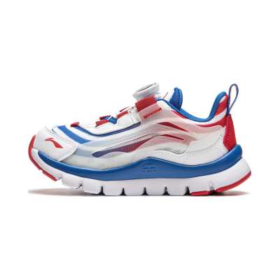 Li-Ning YOUNG Li Ning YOUNG Little Aurora Synthetic Leather Low top Kids' Running Shoes White Blue Red Children Aged 3 7 Years Old