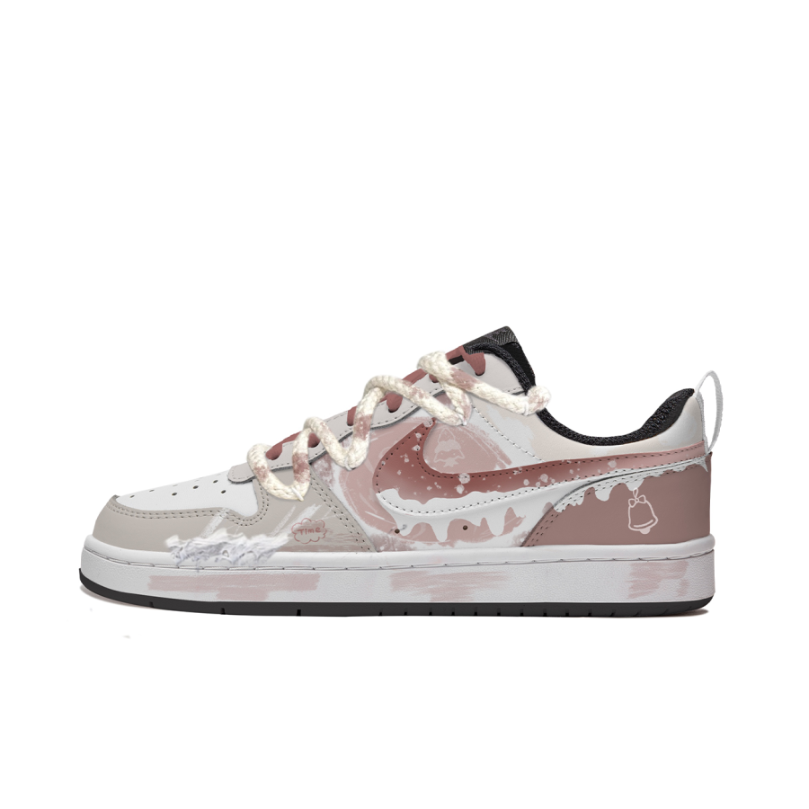 Nike Nike Court Borough Slip Resistant Abrasion Resistant Low top Kids' Skateboarding Shoes Brown White Red Teenagers
