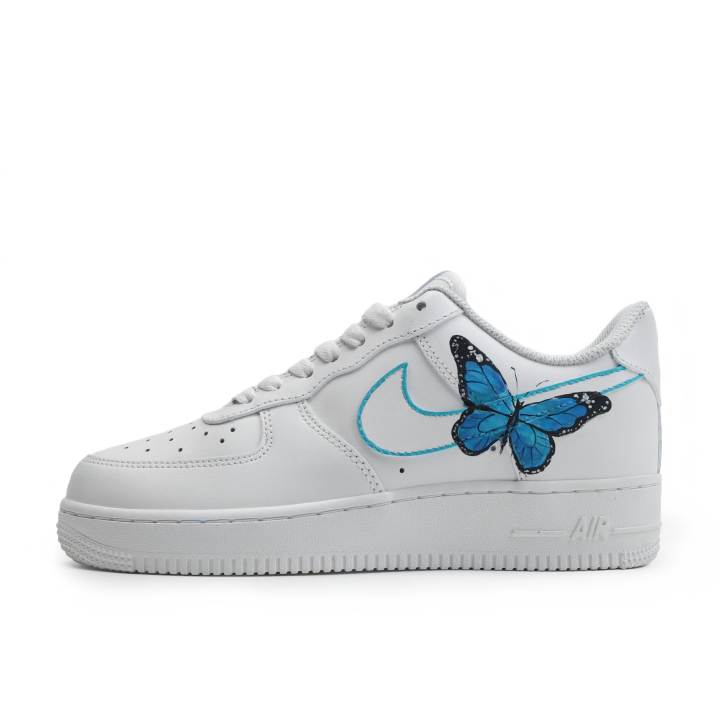 Nike Nike Air Force 1 Air Force 1, Blue Butterfly, Hand Drawn Fashion Trend Leather Abrasion Resistant Height Increasing