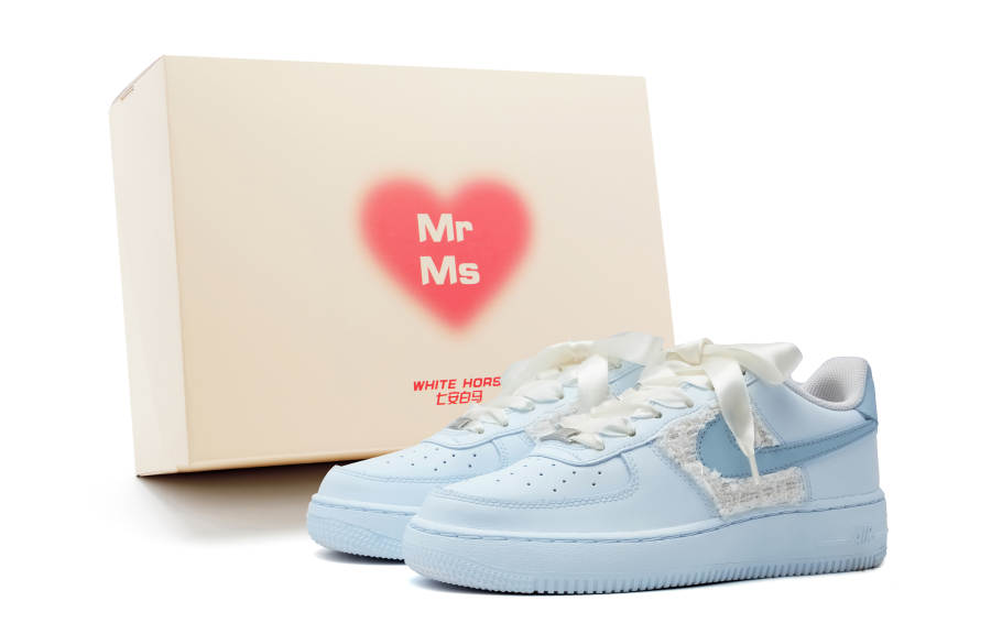 Nike Nike Air Force 1 Synthetic Leather Slip Resistant Abrasion Resistant Low top Kids' Skateboarding Shoes Blue Teenagers