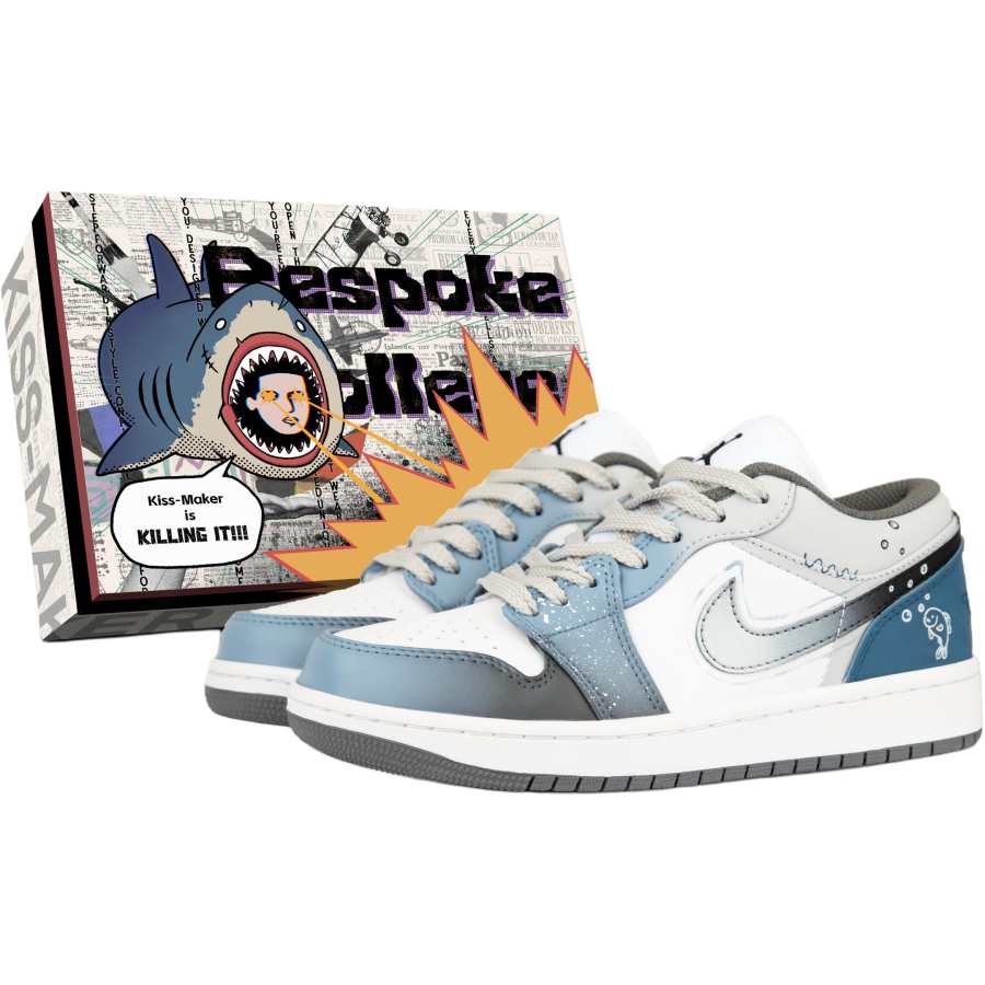Jordan Jordan Air Jordan 1 Leather Slip Resistant Abrasion Resistant Low top Children's Basketball Shoes Blue Unisex