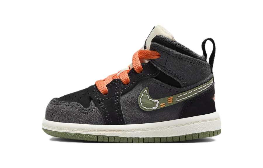 Jordan Jordan Air Jordan 1 Cushioning Anti Kick Mid top Toddler Shoes Black Gray Green Infant And Toddler