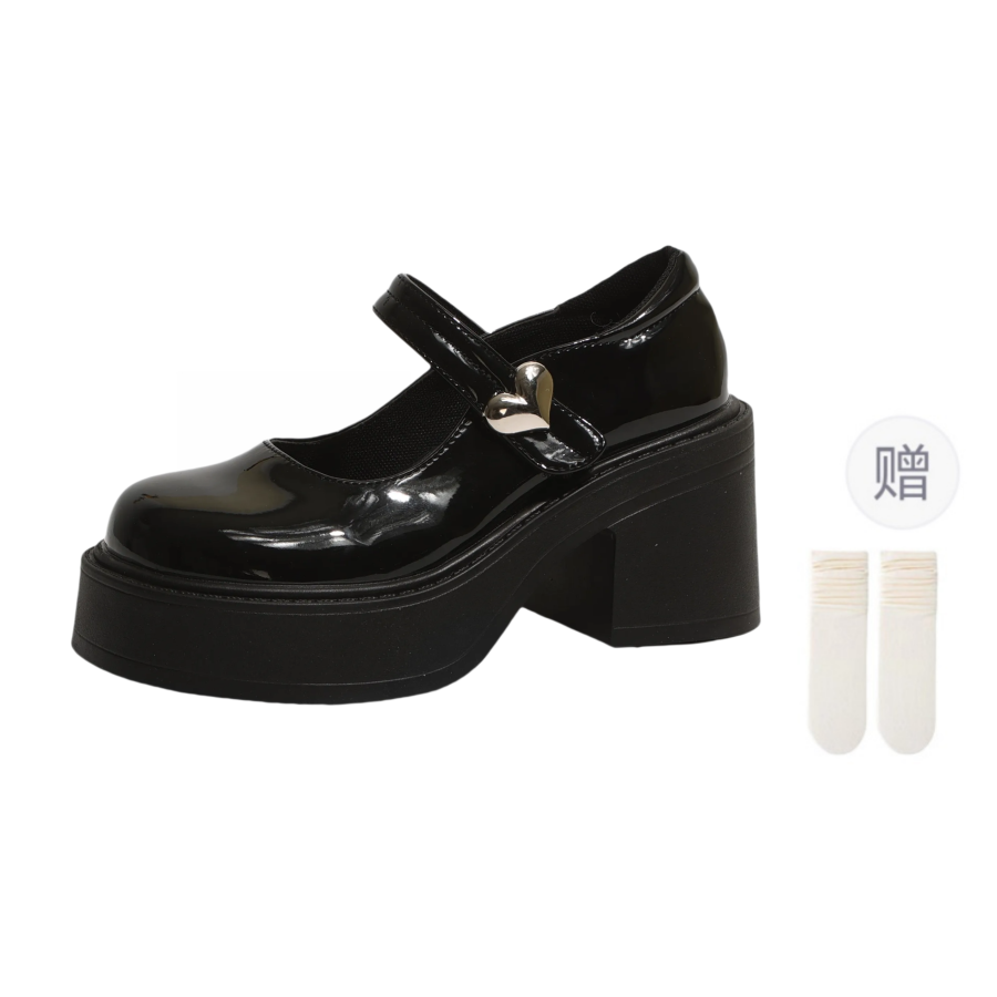 XIAOLUMILI Synthetic Leather Chunky Heel Mary Jane Shoes Women's