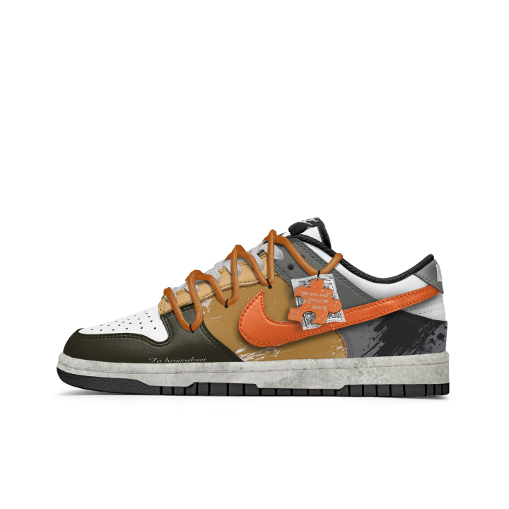 Nike Nike Dunk Graffiti Slip Resistant Abrasion Resistant Low top Kids' Skateboarding Shoes Black Orange Teenagers