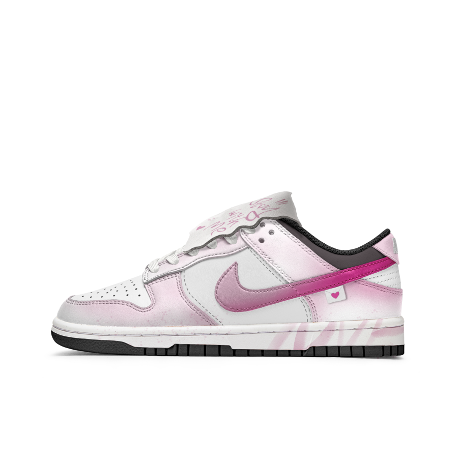 Nike Nike Dunk Secret Love Graffiti Slip Resistant Abrasion Resistant Low top Kids' Skateboarding Shoes Pink White Teenagers