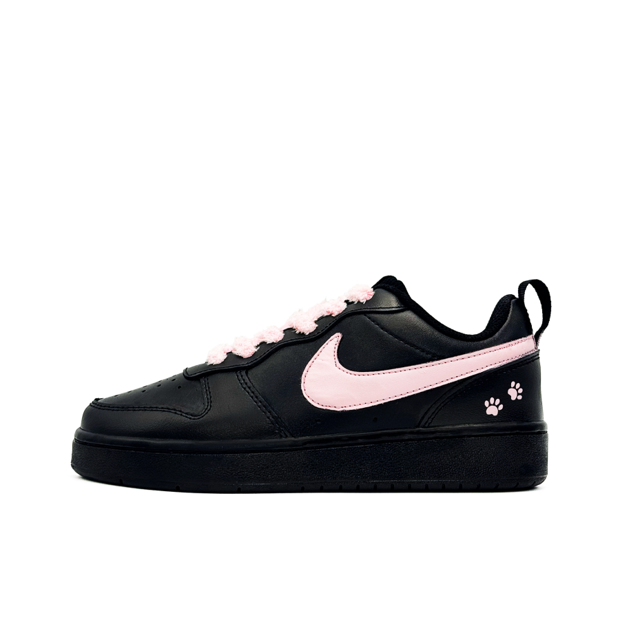Nike Nike Court Borough Sweet Cat Paw Print Leather Slip Resistant Low top Kids' Skateboarding Shoes Black Pink Teenagers